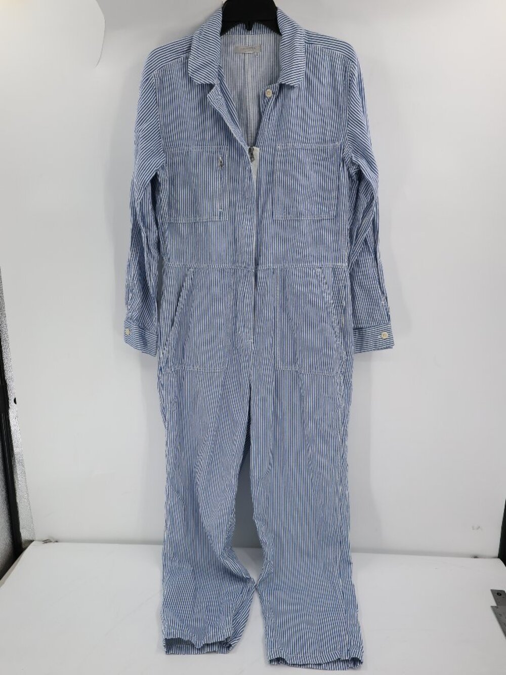 Outerknown Jumpsuit Women Medium Organic Cotton Linen Striped Long Sleeve Retro
